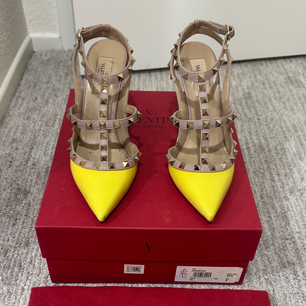 Valentino Yellow and Tan Studded Heels